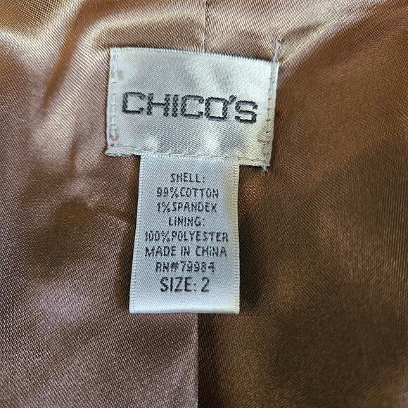 Chico's Jacquard Linea Blazer Jacket Size 2 / L Tan and Gold Accent Mature - Picture 6 of 10